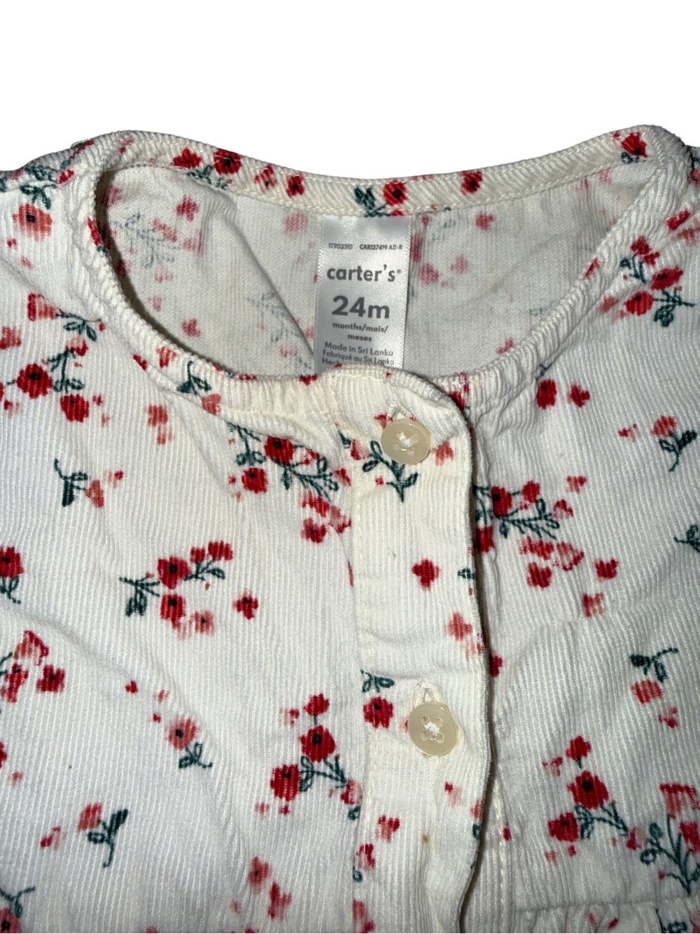 Carter's White Corduroy Baby dress with Red Floral Print & Bloomers